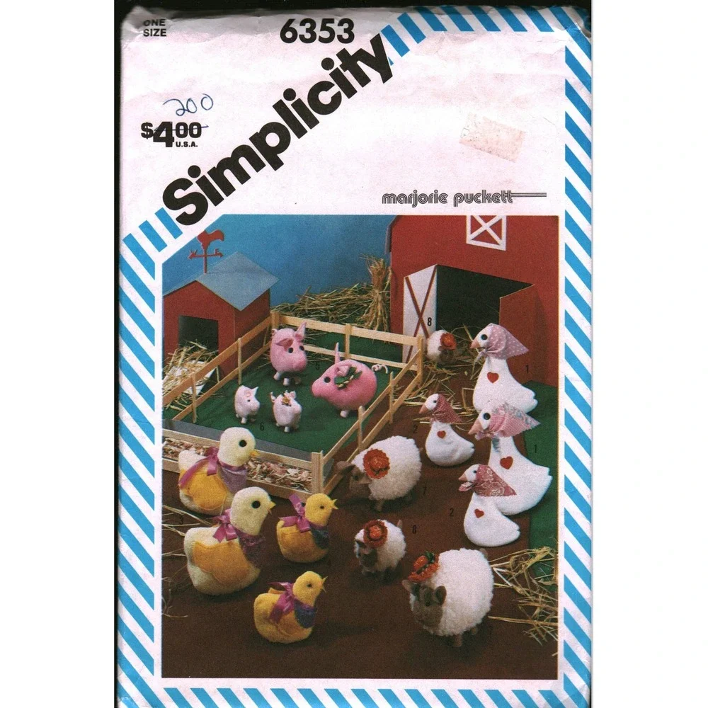 Simplicity 6353 Marjorie Puckett Barnyard Animals Sewing Pattern Stuffed Toys FF
